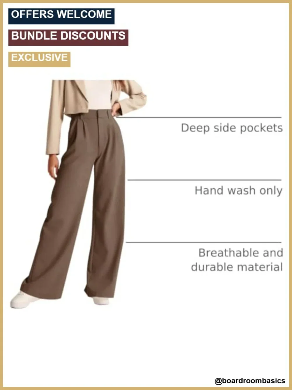 Women's Business Casual Trousers with Pockets Pleated High Waist Straight Leg